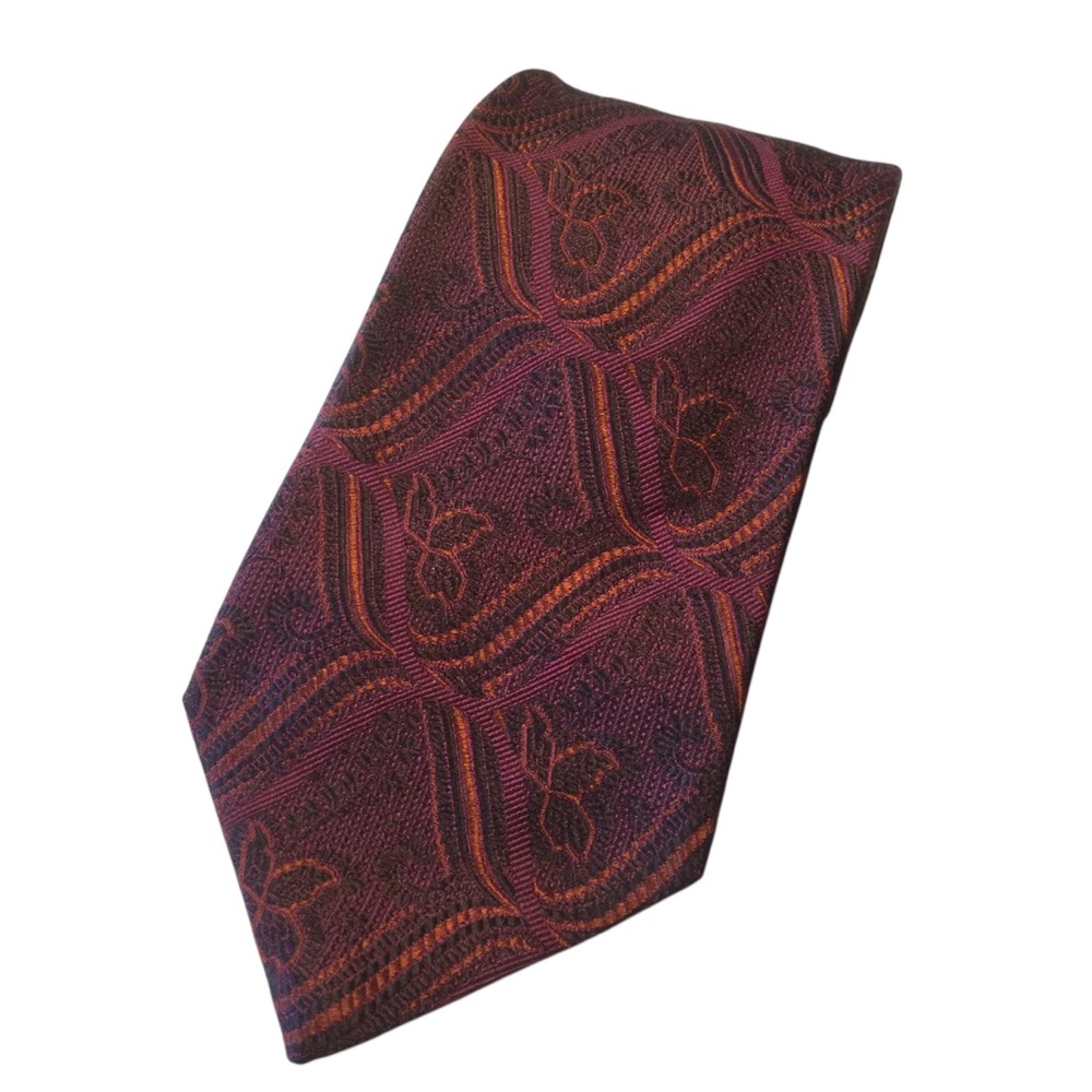 Villa Bolgheri Silk Mens Maroon Red Floral Pattern Tie